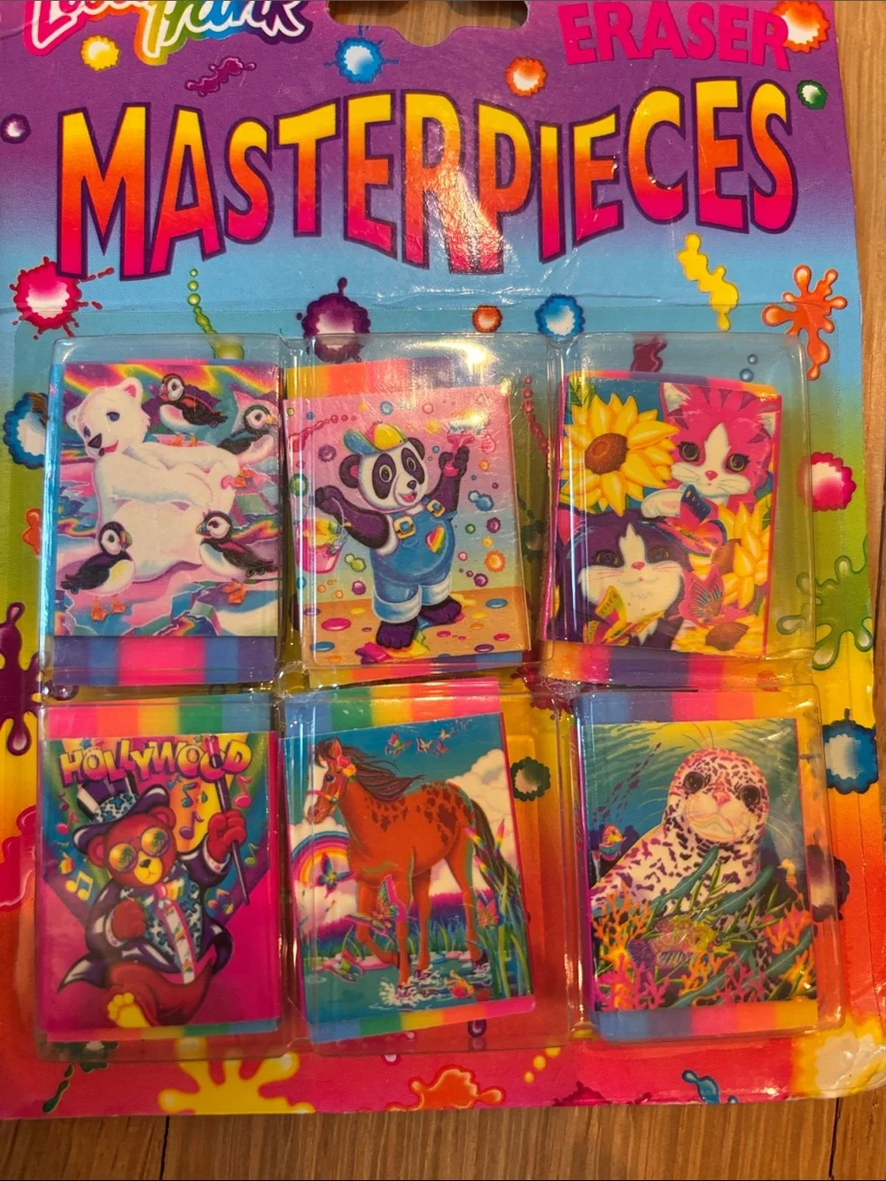 Vtg 90s Lisa Frank Eraser Set Rainbow 6 Pack Sealed NIB